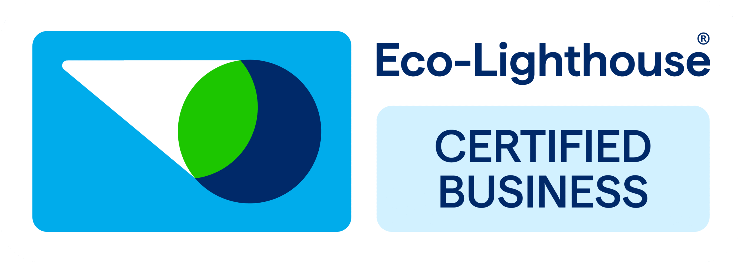 logo i blues, green and white: Text: Eco lighthouse certified business